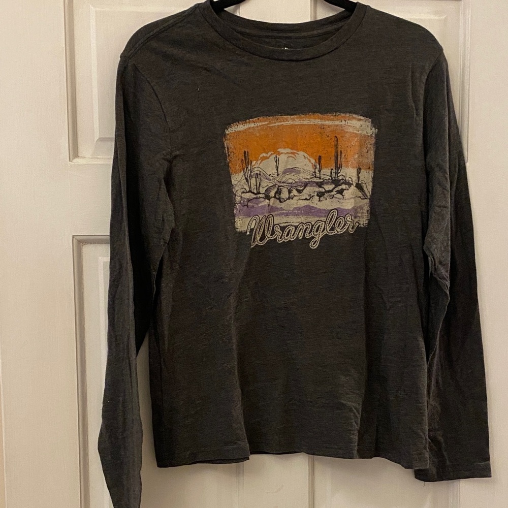 Wrangler Charcoal and Orange Graphic Long Sleeve Tee